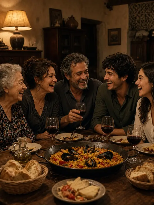 Tres generaciones de una familia a la mesa